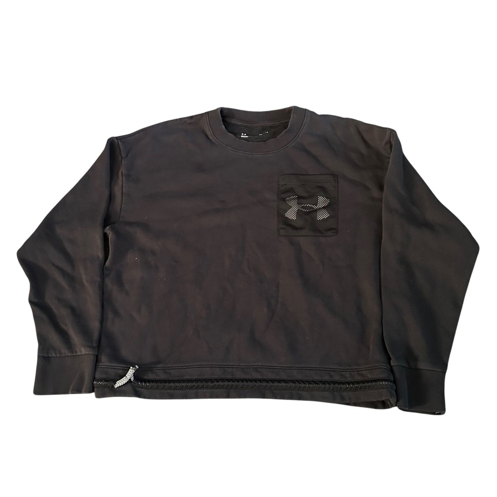 Under Armour Mens Loose Crewneck Sweatshirt Black Mesh Pocket Bungee Hem Large